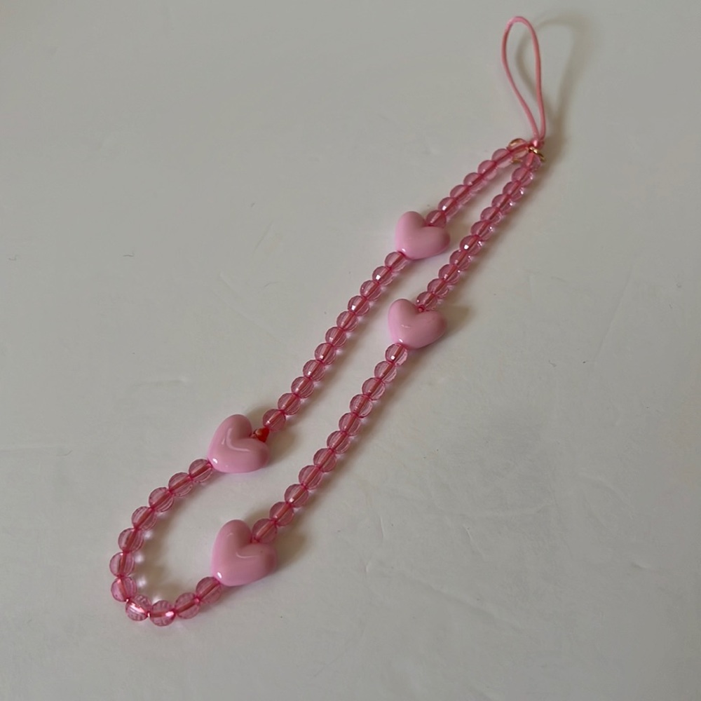 Velvet Caviar Phone Charm Pink Hearts & Round Pink Beads